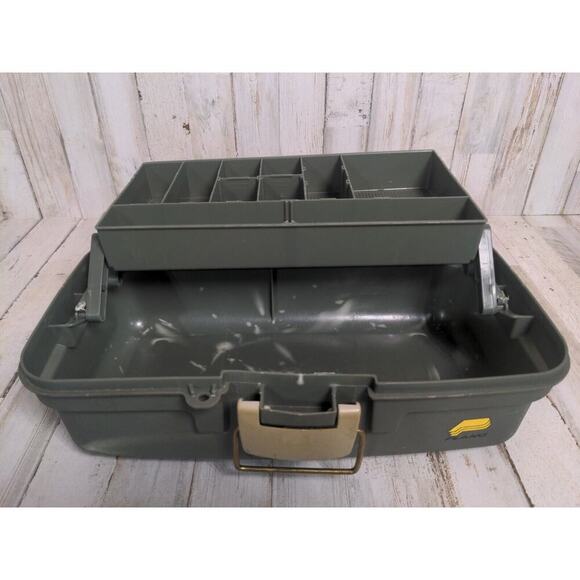 Vintage Plano Tackle Box 1 Extending Tray Compartments, green & gray - Picture 6 of 9